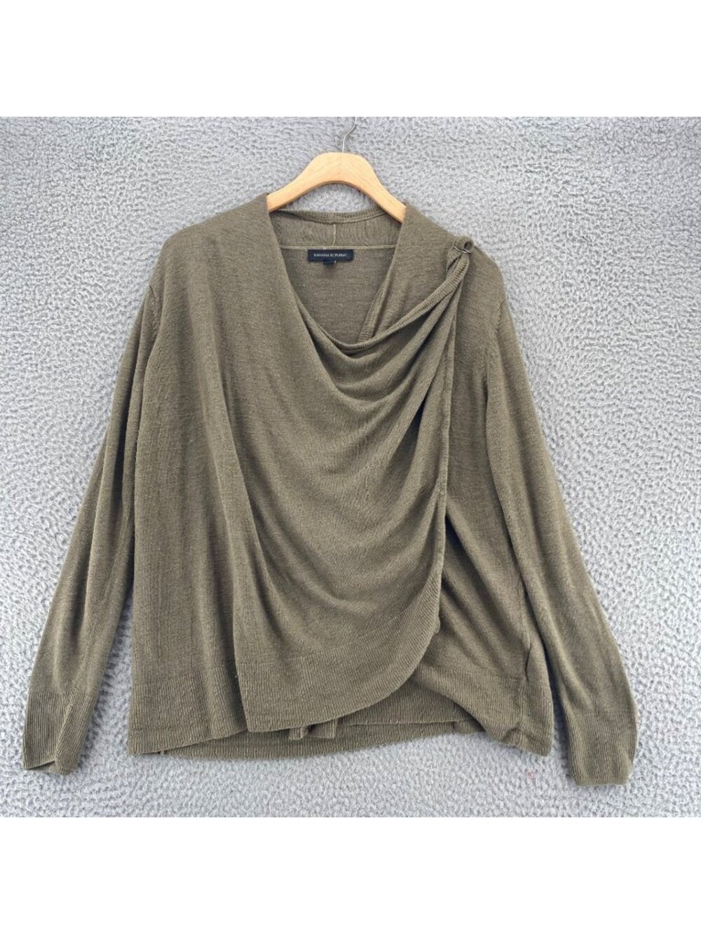 Banana Republic Sweater Womens Medium Green Linen Blend Knit 3D Ring Cardigan